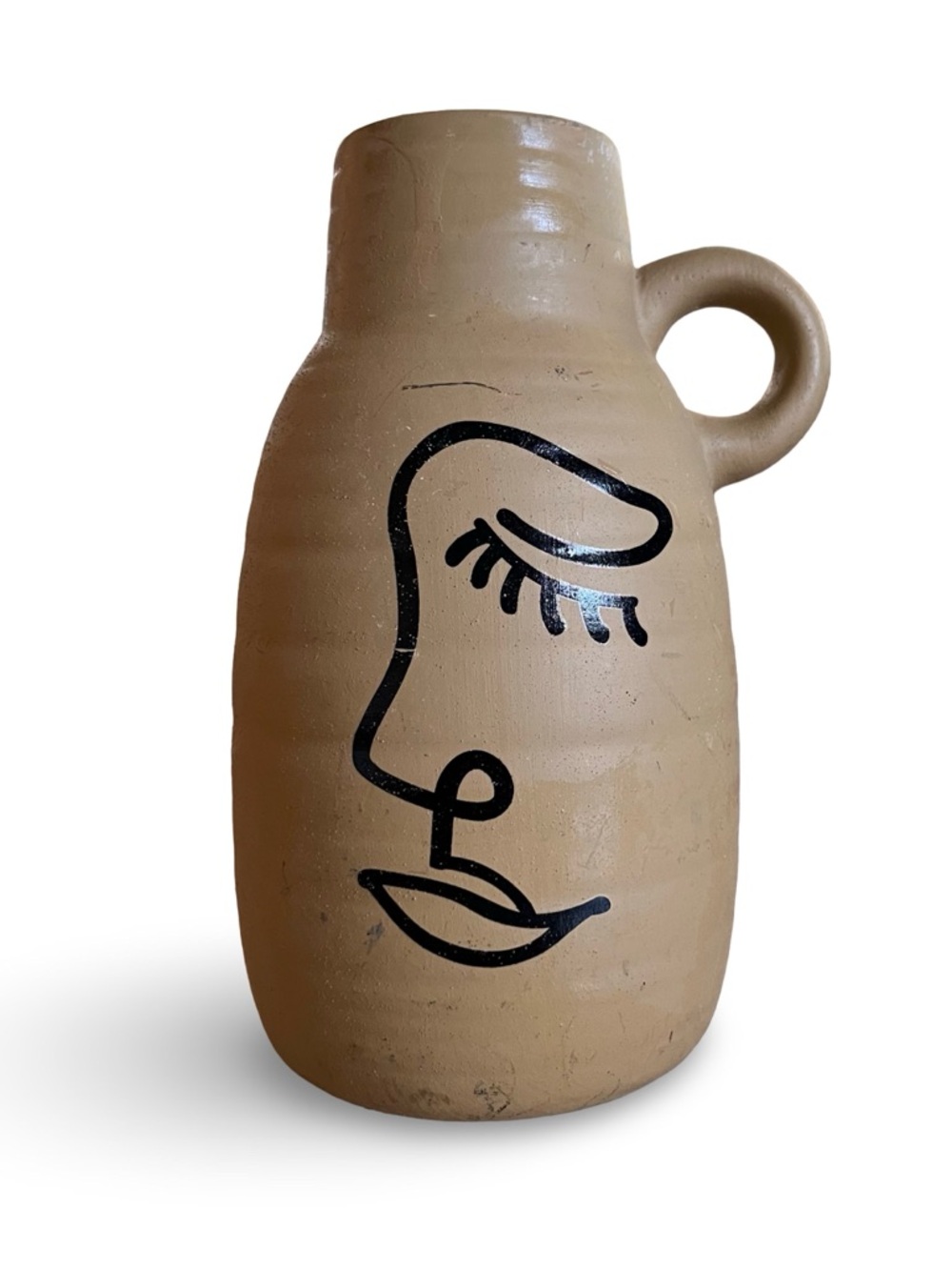 Minimalist Ceramic Pitcher Vase with Picasso Line Drawing Abstract Face Design